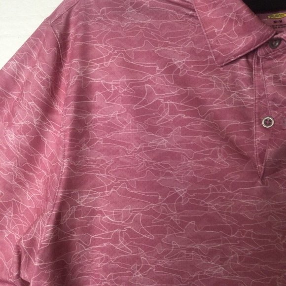 Greg Norman Polo Shirt Mens Medium Pink W/Shark Pattern Casual Golf Short Sleeve - Picture 3 of 7